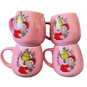 PRICE FIRM Set of 4 The Grinch 65th Anniversary Whoville Pink Mugs